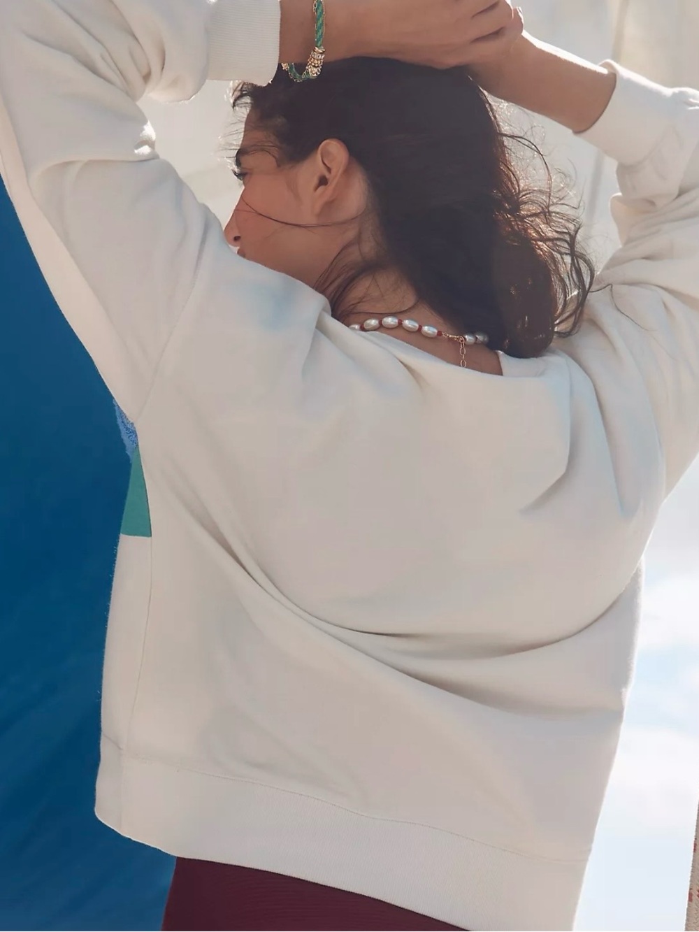 Anthropologie Celandine Relaxed Fit Surf Camp Tufted Sweatshirt, Ivory 🆕 - Picture 4 of 6